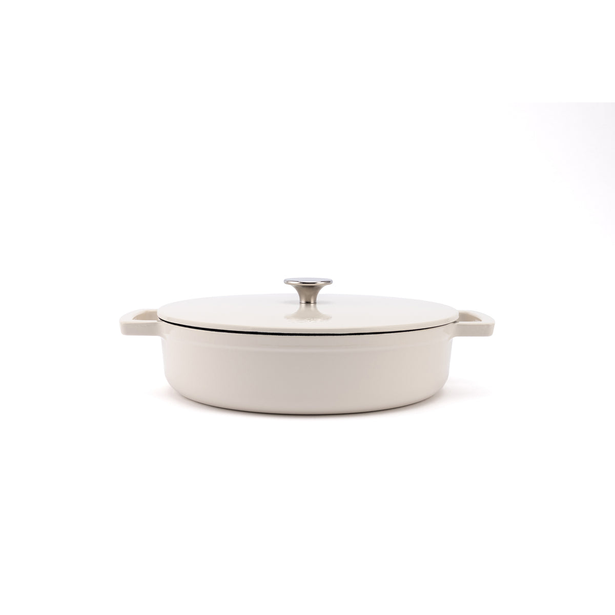 Smaltovaný liatinový nízky hrniec Ember 28 cm krémovobiely