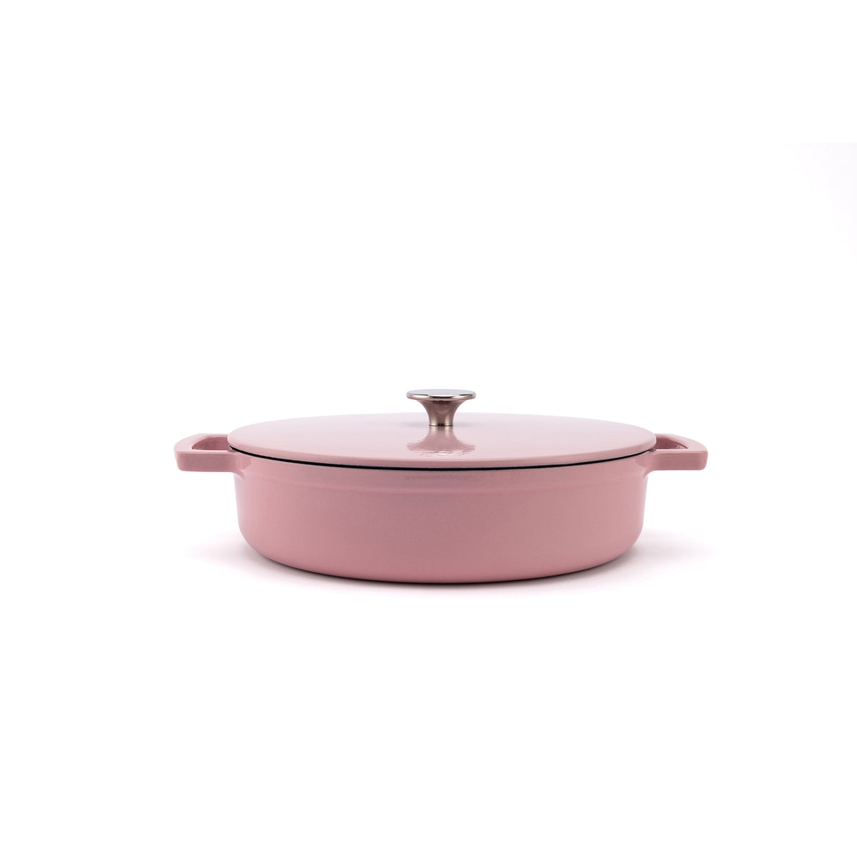 Smaltovaný liatinový nízky hrniec Ember 28 cm ružový