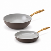 Základná súprava keramických panví Zen 2 ks - klasická + wok, hnedo-zlatá