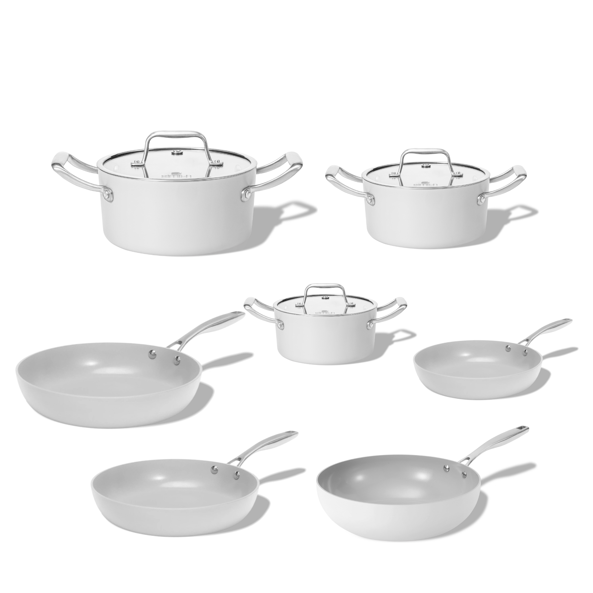 Kompletní sada keramického nádobí Vital 7ks 3 hrnce 3 pánve 1 wok pánev krémově bílá