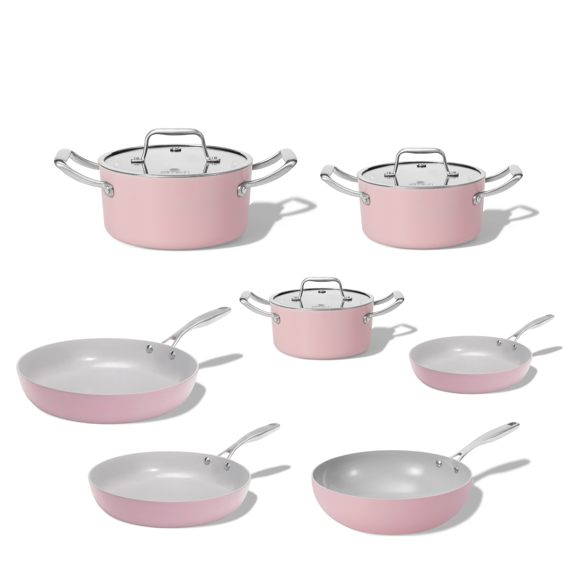 Kompletní sada keramického nádobí Vital 7ks 3 hrnce 3 pánve 1 wok pánev růžová