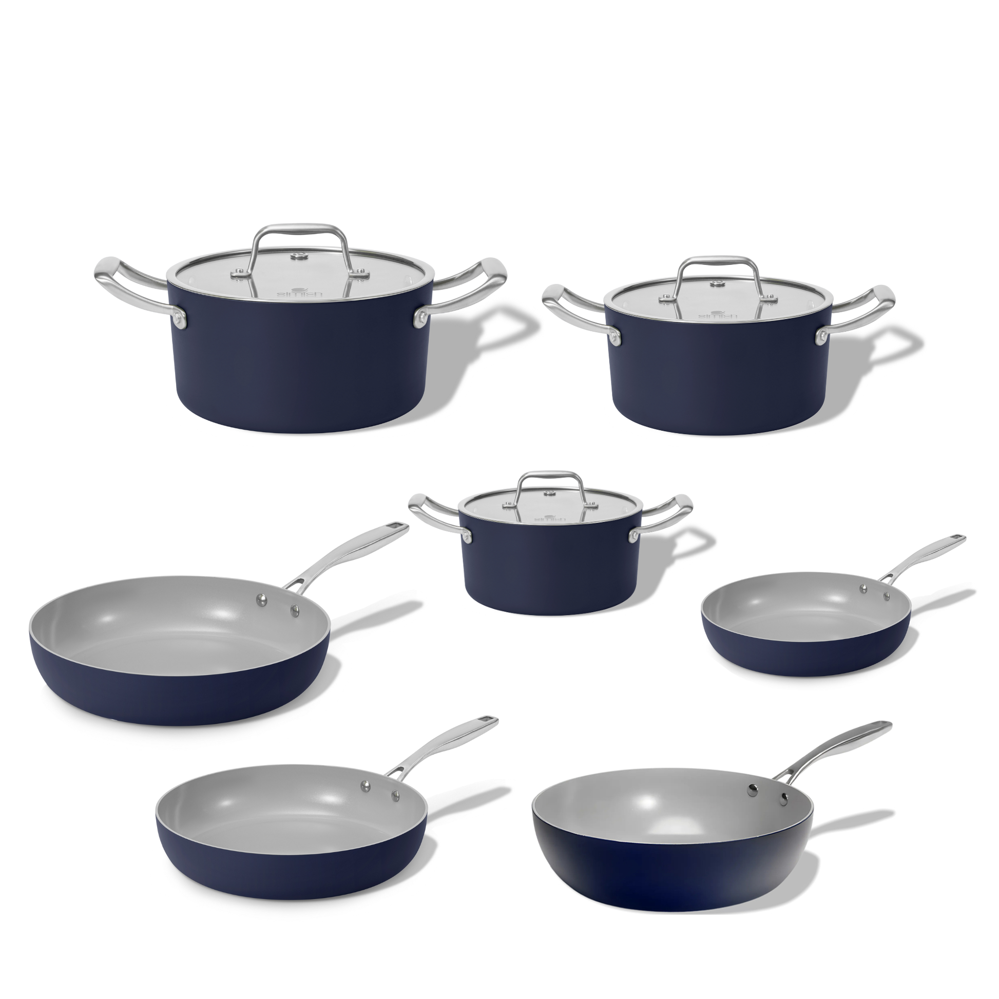 Kompletní sada keramického nádobí Vital 7ks 3 hrnce 3 pánve 1 wok pánev tmavě modrá