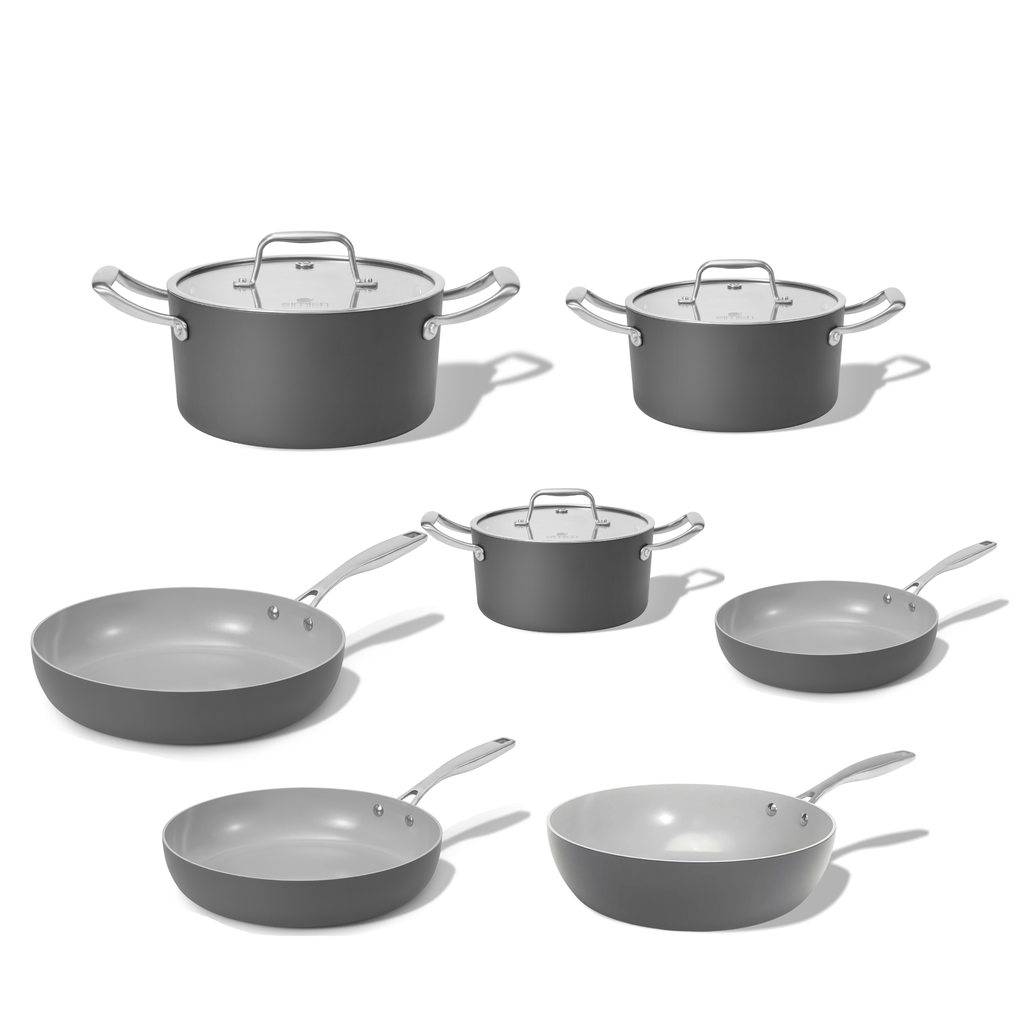 Kompletní sada keramického nádobí Vital 7ks 3 hrnce 3 pánve 1 wok pánev tmavě šedá