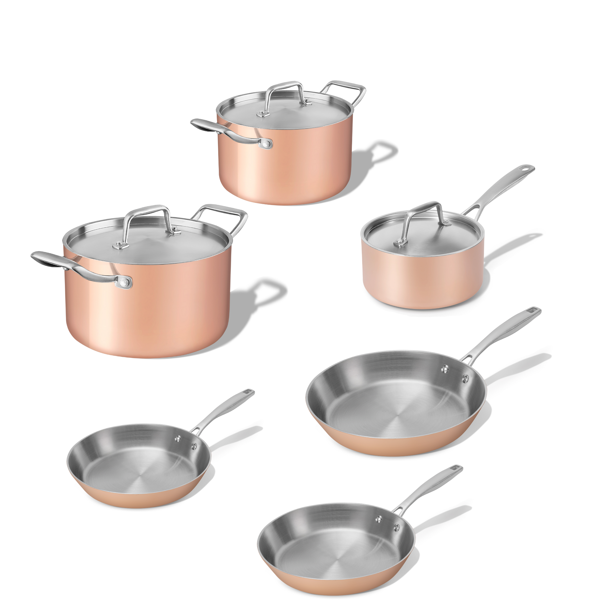 Kompletní sada měděného nádobí Tria Copper 6 ks 3 hrnce a 3 pánve