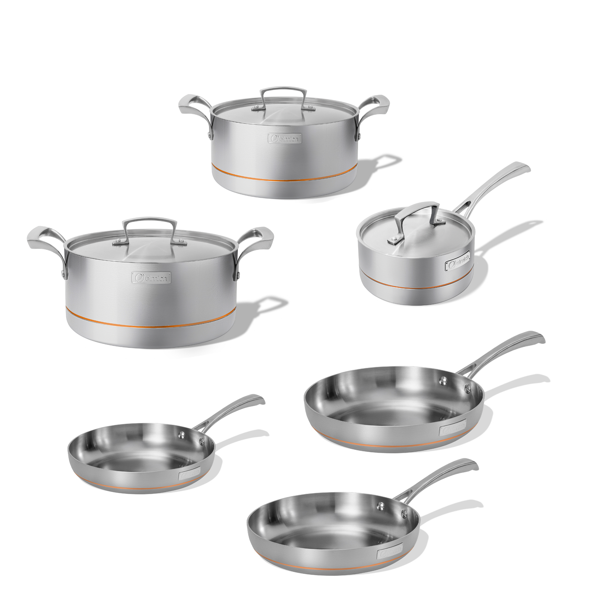 Kompletní sada pětivrstvého nerezového nádobí Penta Copper 6 ks 3 hrnce 3 pánve