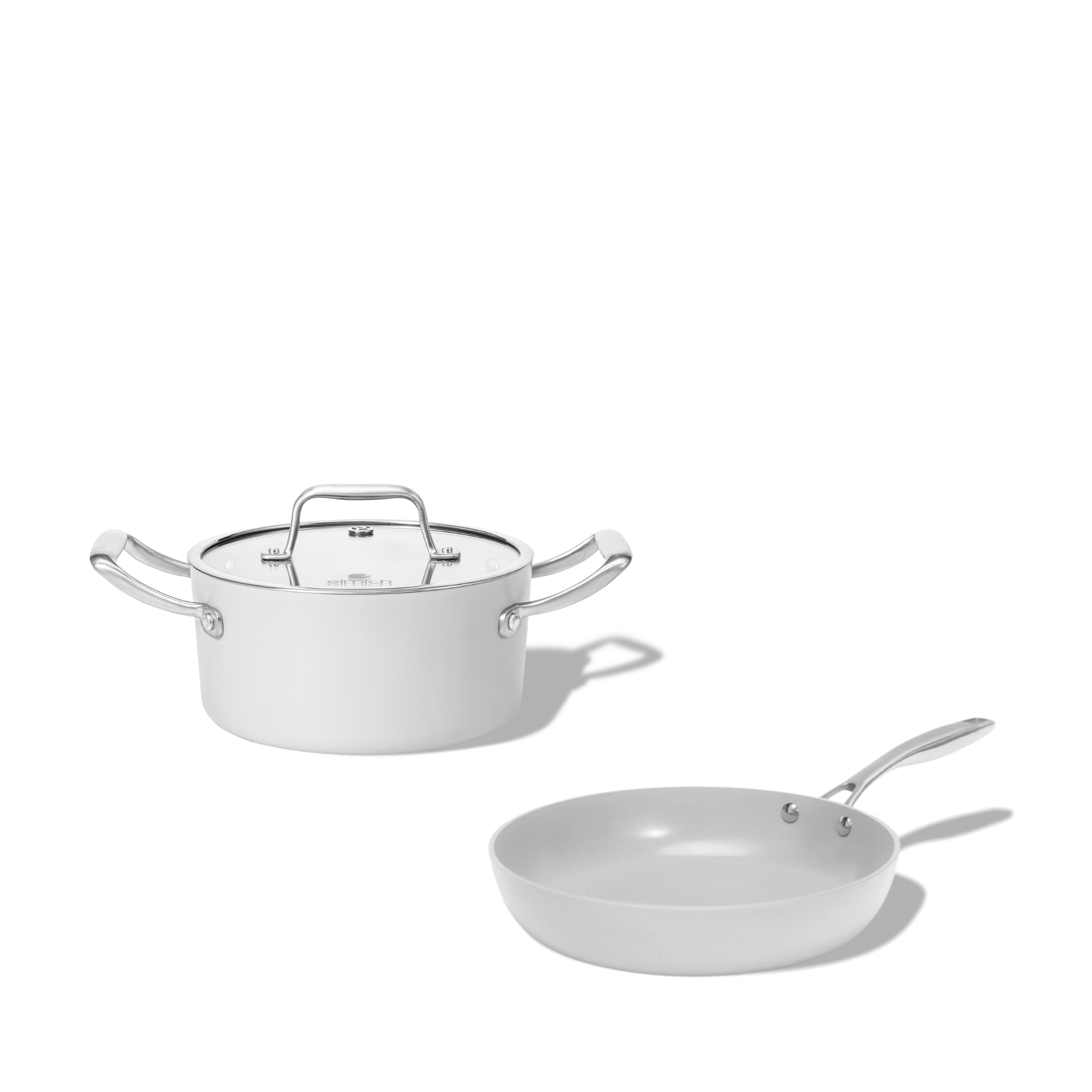 Sada keramického nádobí Vital 2ks 1 hrnec a 1 pánev krémově bílá