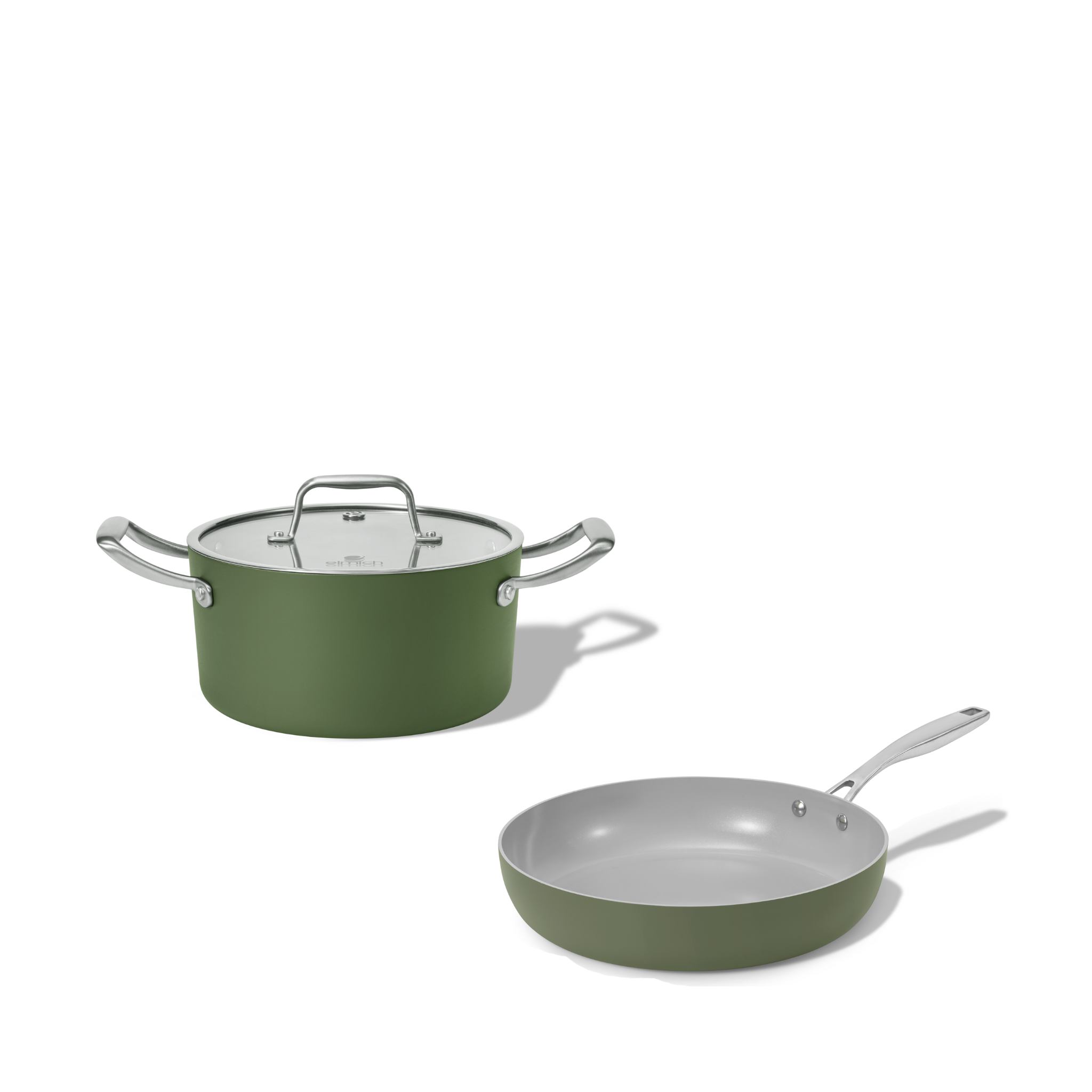 Sada keramického nádobí Vital 2ks 1 hrnec a 1 pánev olivově zelená