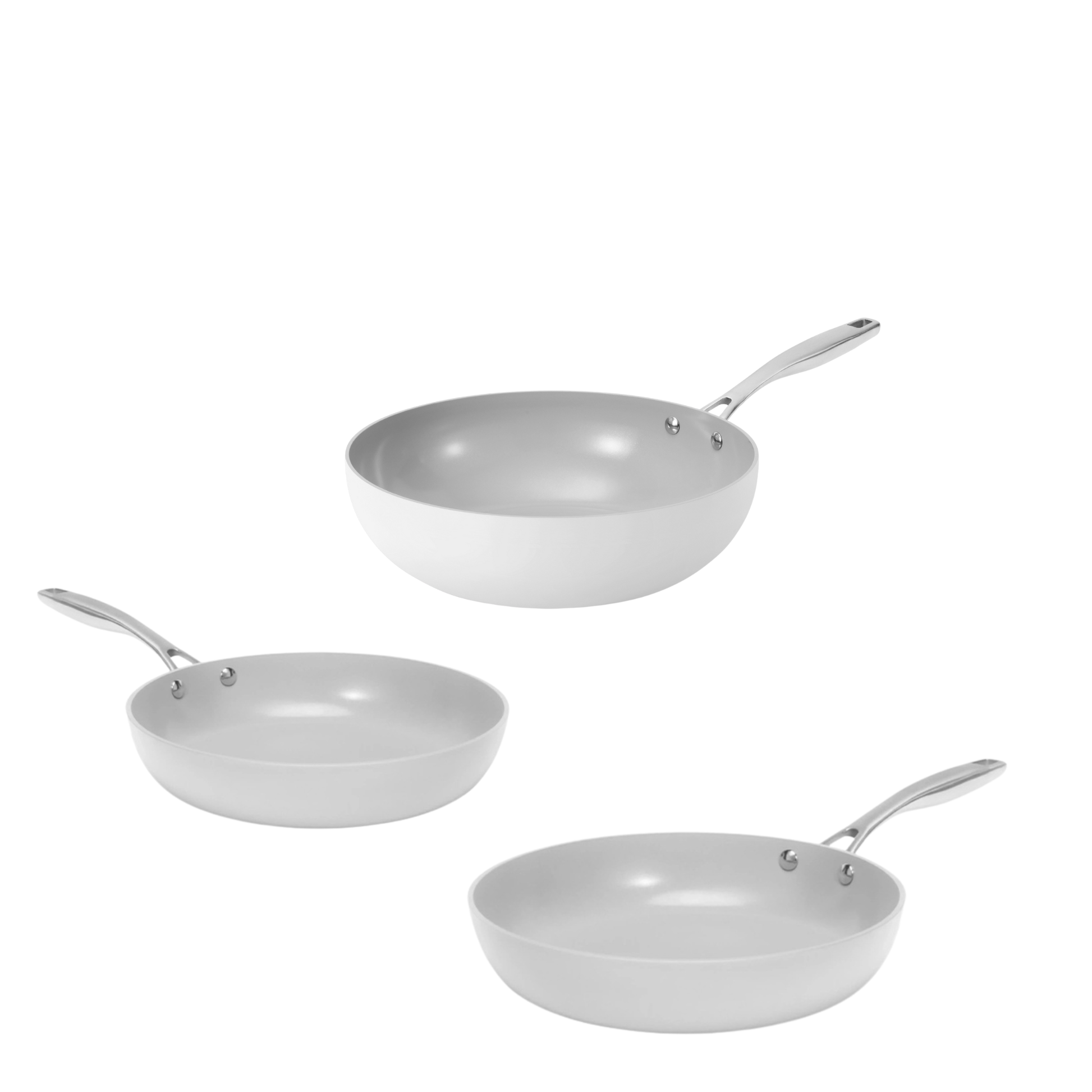 Sada keramických pánví Vital 3ks 1 wok a 2 pánve krémově bílá