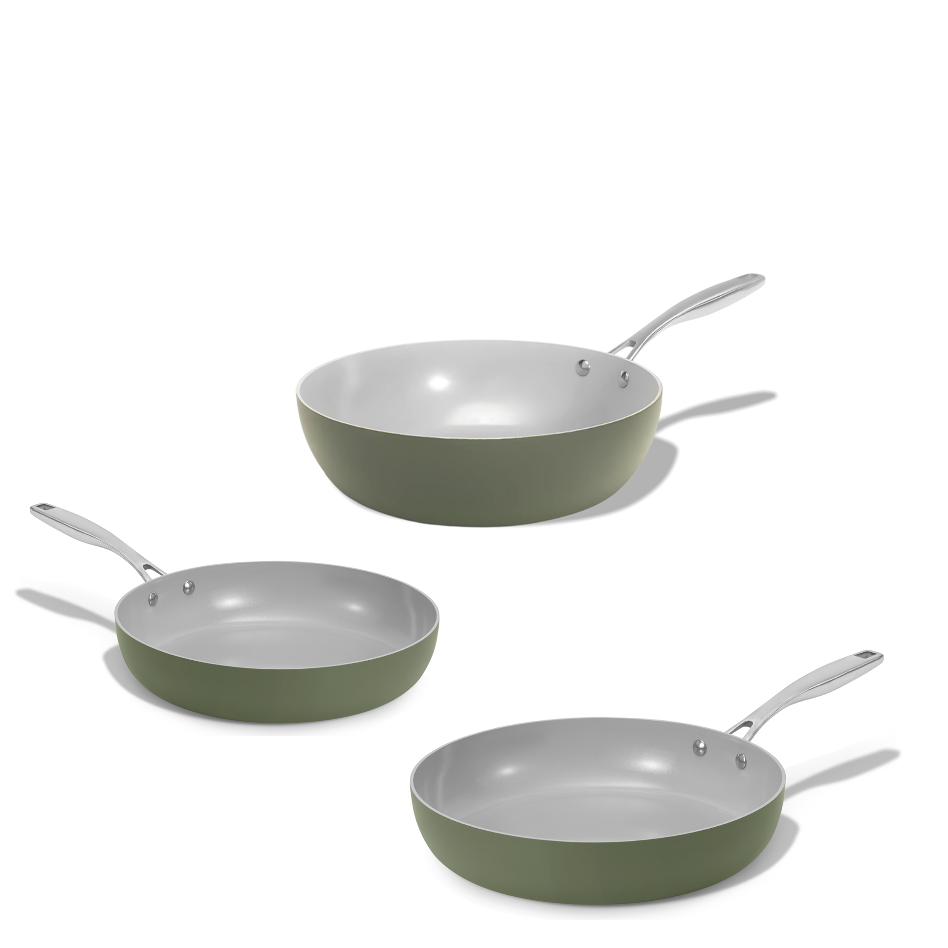 Sada keramických pánví Vital 3ks 1 wok a 2 pánve olivově zelená